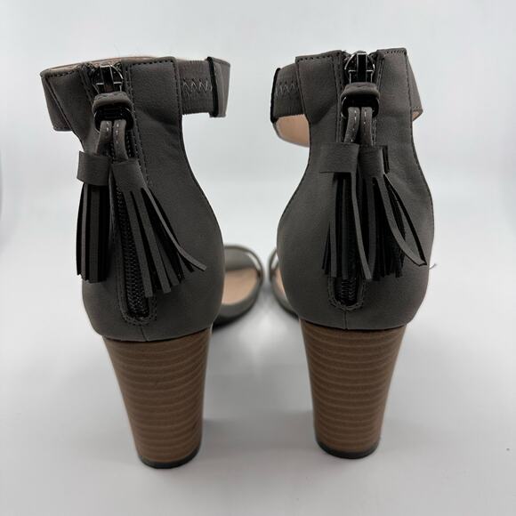 Allegra K Gray Strappy Block Heels WMN 11 Tassel Zip Ankle Strap Open Toe Sandal - Picture 7 of 8